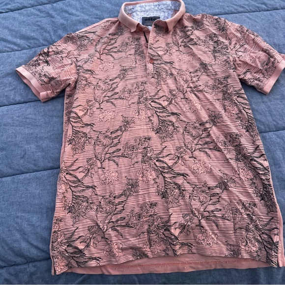 Ette Other - Ette by Zamur Coral/Gray Floral Pattern Polo Shirt Size Medium